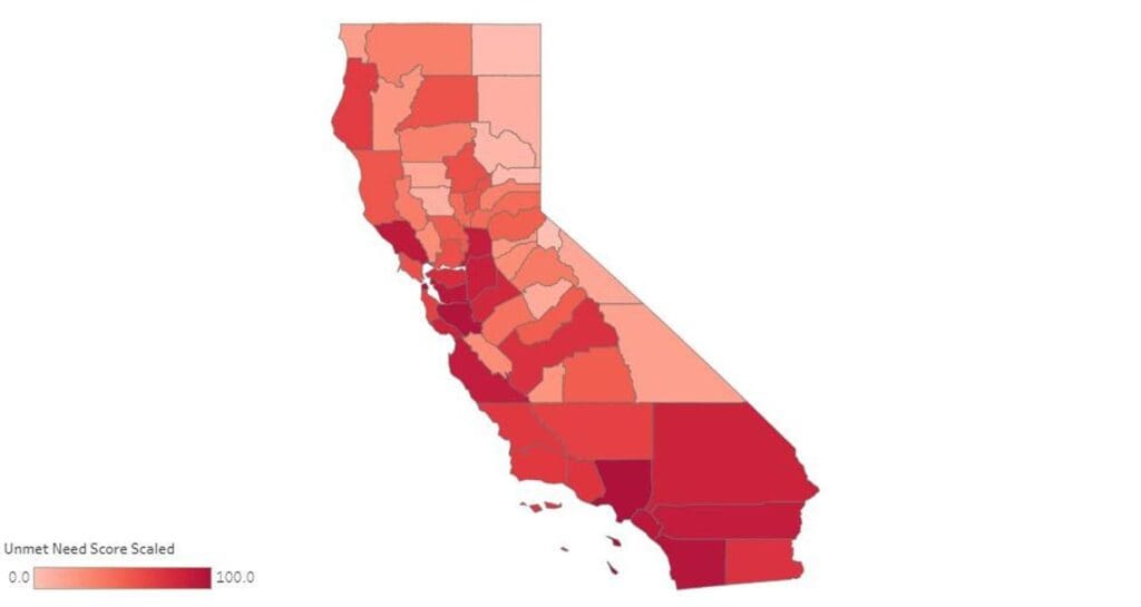 Unmet needs shown on map of California